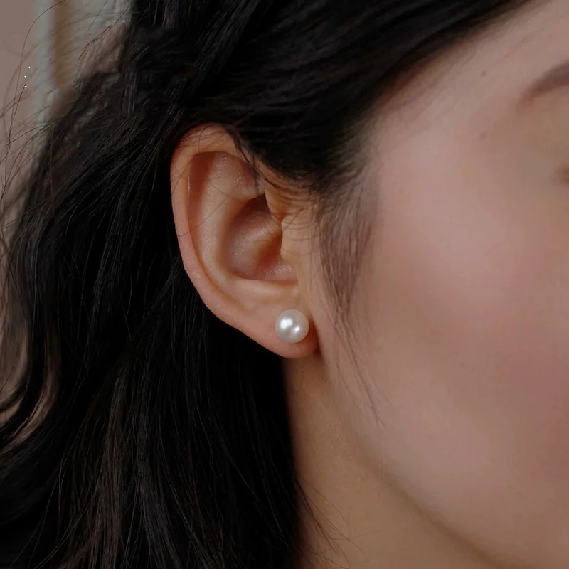 Baby素钉天然珍珠耳钉耳饰 温暖小灯泡 近正圆高胖款