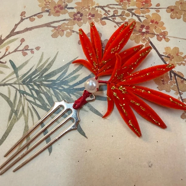 麦光光古风发饰绒花发簪 手工制作默认微瑕