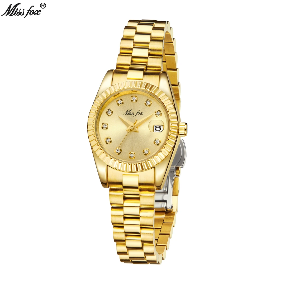 镶钻全自动机械金色手表防水高档商务腕表