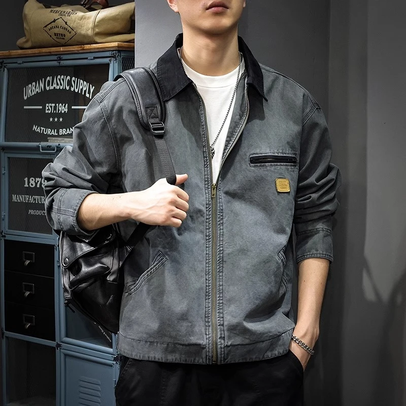 潮龛美式高街工装夹克男2025春秋新款复古痞帅休闲纯棉翻领外套