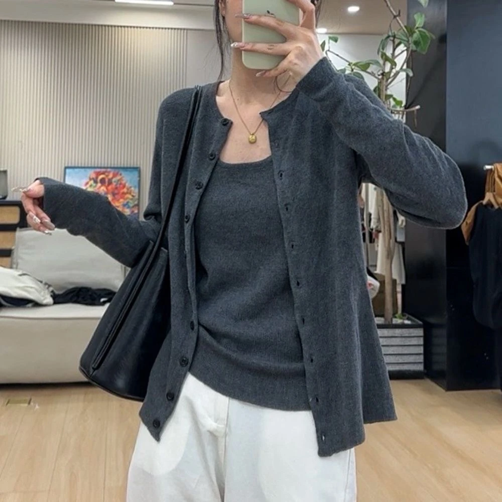 【两件套】春秋新款设计感时尚修身显瘦穿搭一整套纯色开衫背心套装