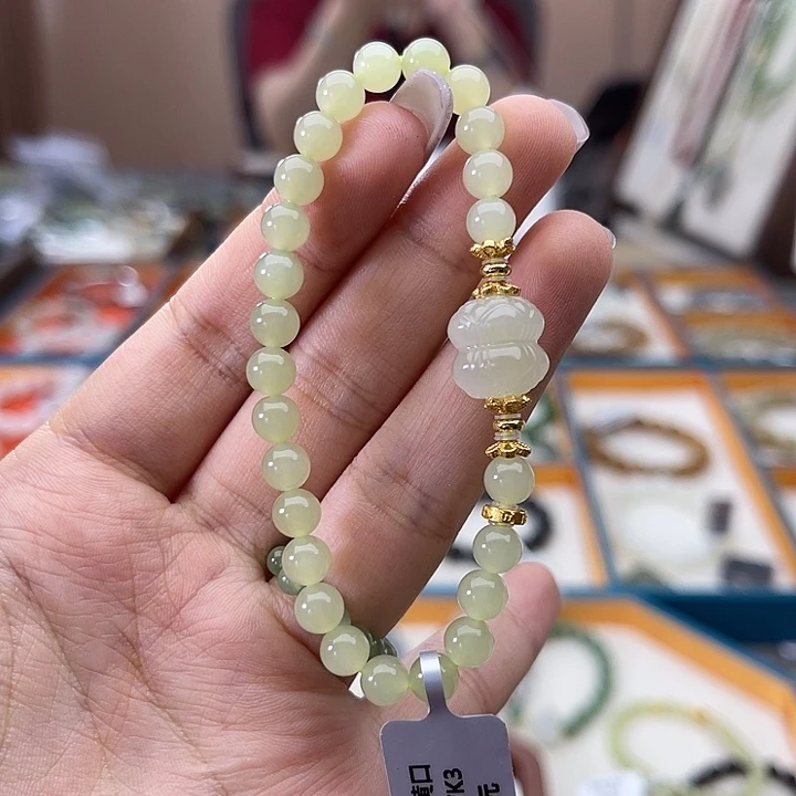 和田玉未镶嵌手串w22黄口6mm