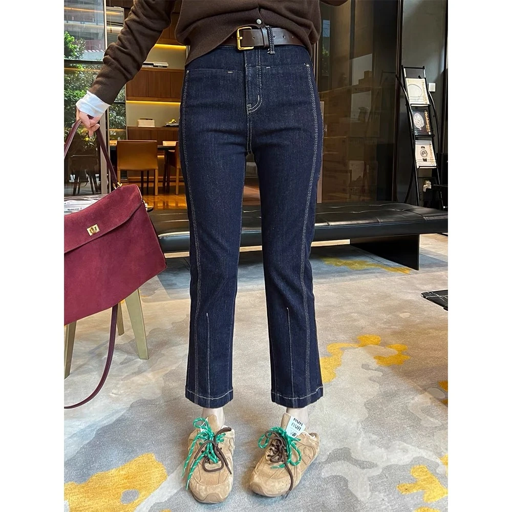 1348-秋季新款直筒裤显瘦修身牛仔裤女休闲时尚复古蓝秋冬烟管