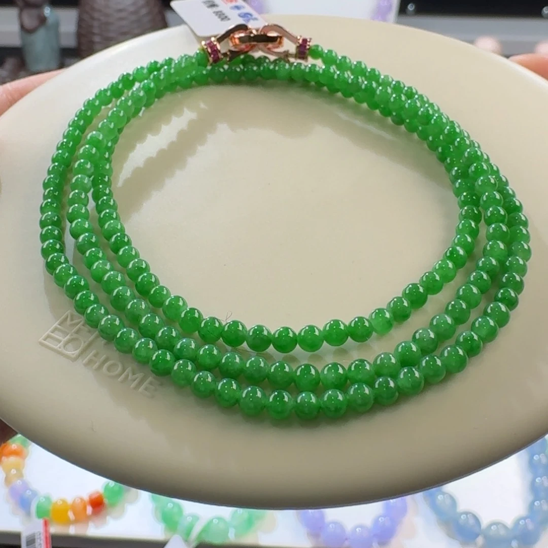 翡翠颈饰未镶嵌辣阳绿小米项链