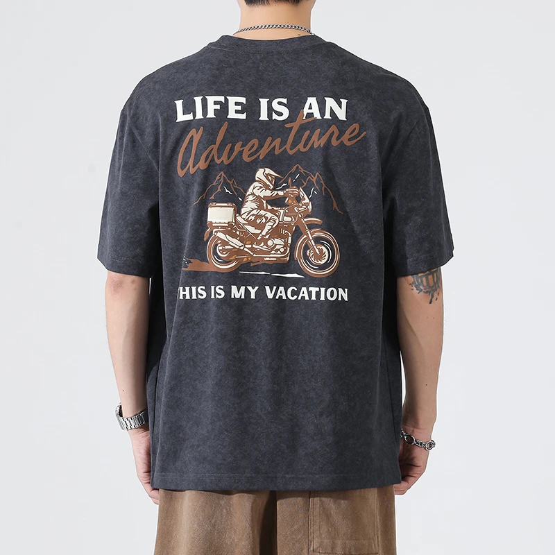 机车摩托佬夏季短袖t恤西部美式潮牌纯棉印花速干抗皱纯棉重磅