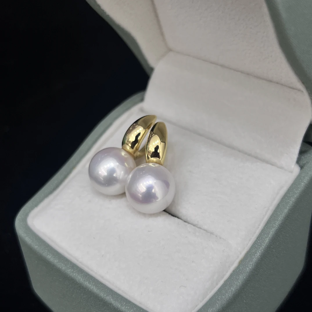 浮梦珠宝经典优雅董卿同款淡水11-12mm白色珍珠S925厚银耳扣耳环