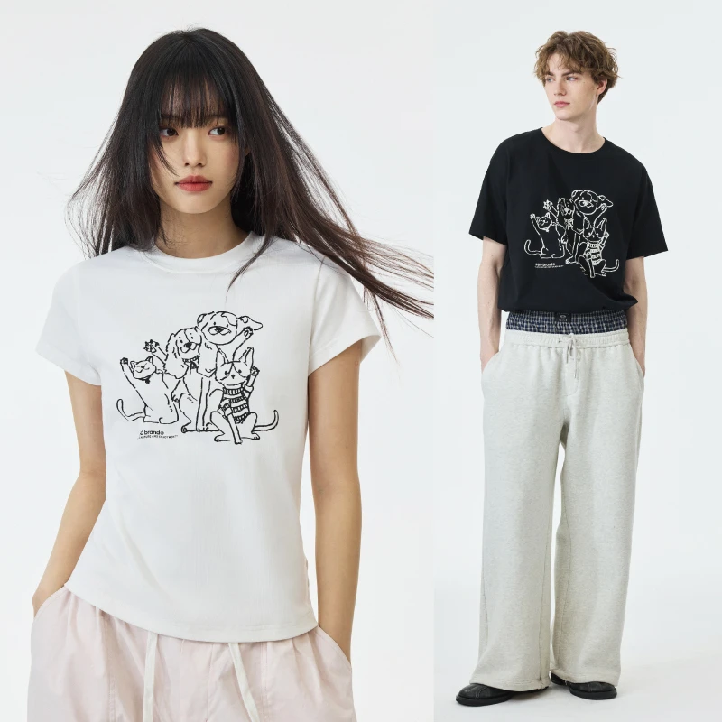 PSOBrand230克15支单纱涂鸦哈喽猫狗短袖休闲百搭潮流T恤TKA114