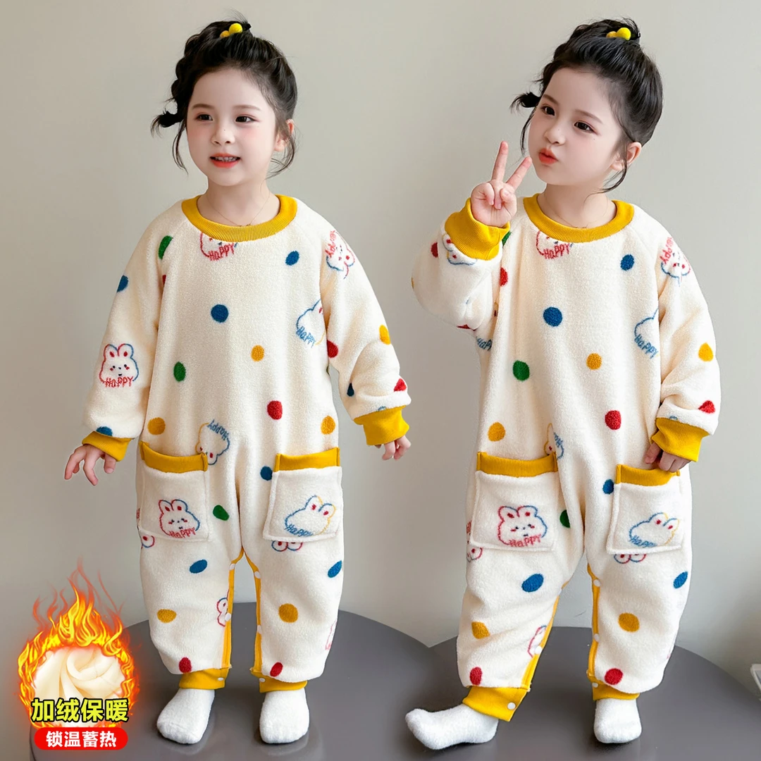 宝宝睡袋女童冬季珊瑚绒女孩双层加绒加厚法兰绒爬服儿童连体睡衣