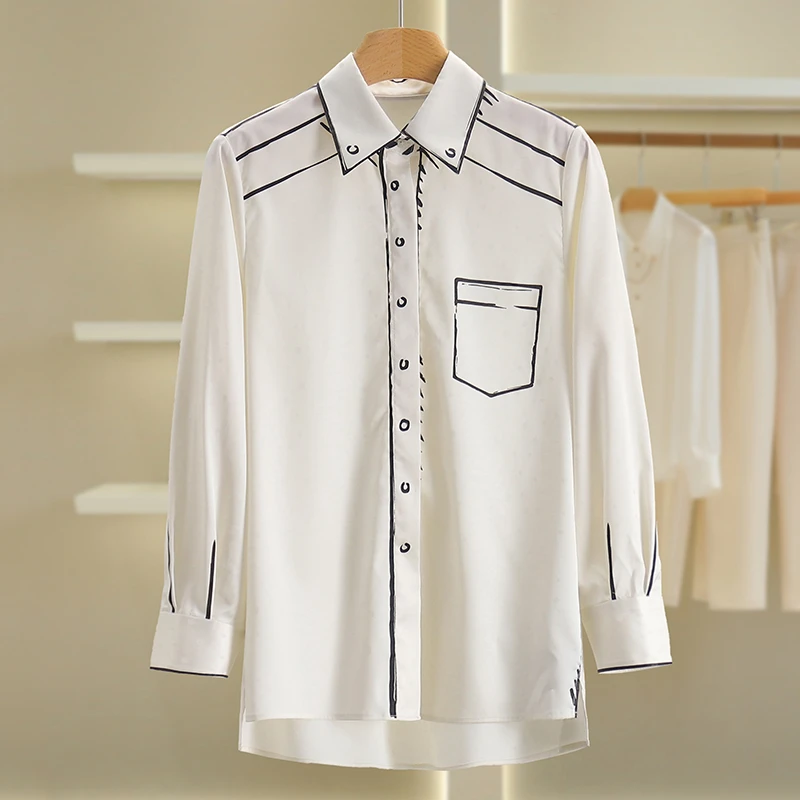 【伍莎-自营】不规则宽松方领休闲长袖衬衫