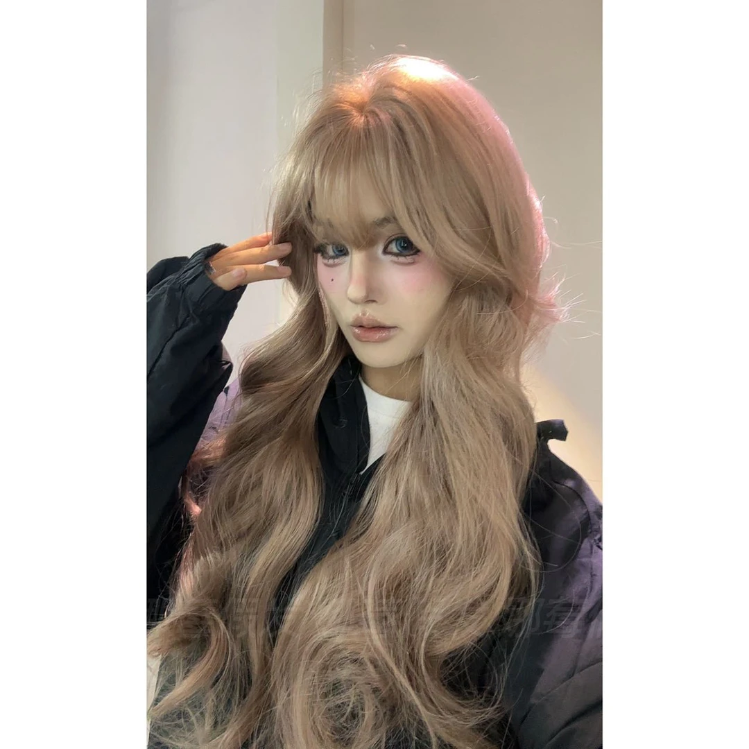 【小妈卷卷粉金】娜莓假发进口混丝网感自然长卷发氛围感全头套假发