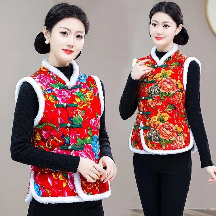 多件专属东北大花棉马甲加绒广场舞民族大秧歌网红马夹年会演出服