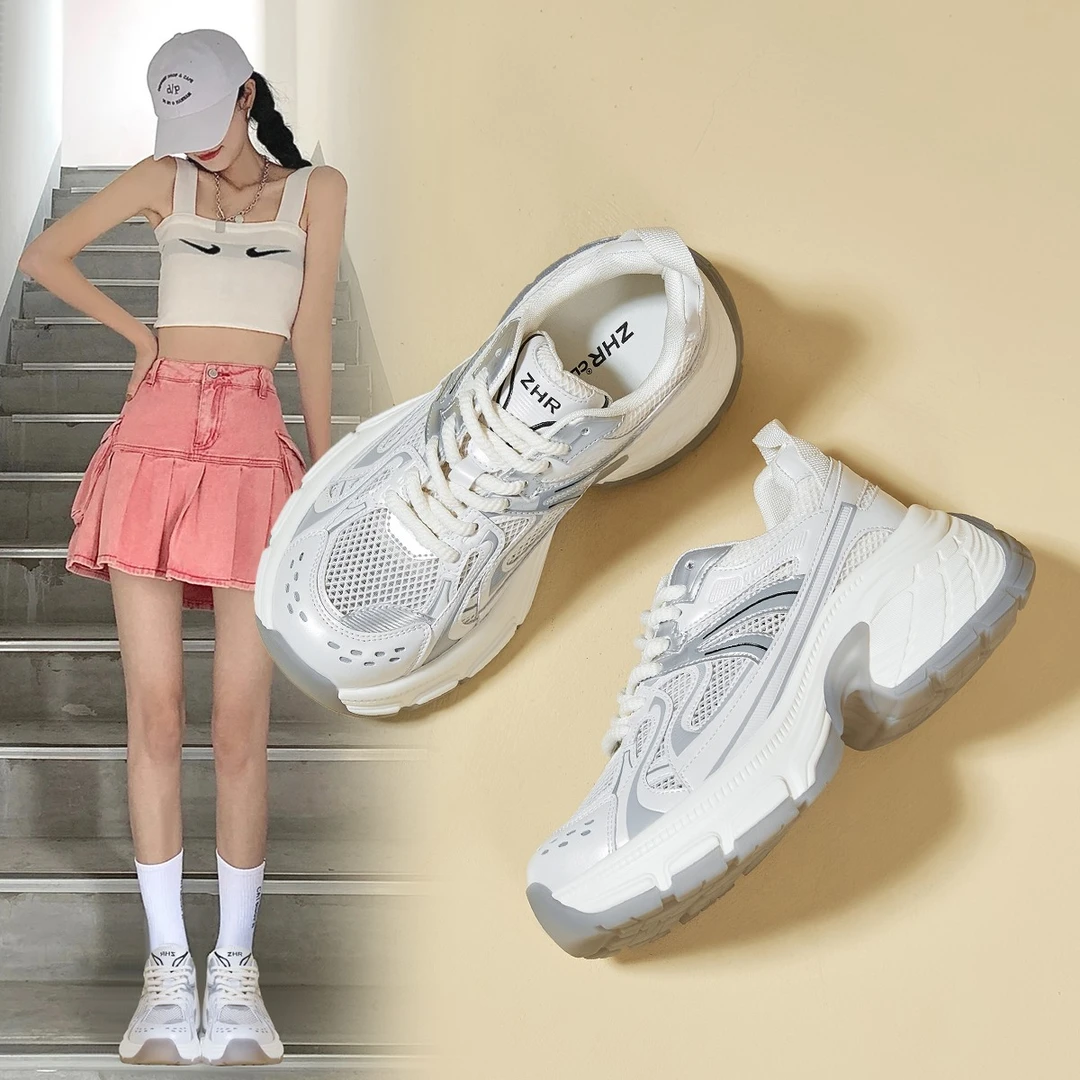 ZHR/则则透气网面厚底老爹鞋女2025新款百搭休闲运动鞋增高鞋