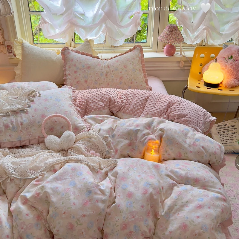 花边款棉加绒加厚四件套A版双层纱B版加厚宝宝绒冬季保暖套件