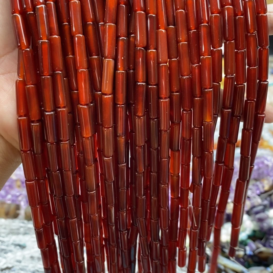 玛瑙/玉髓未镶嵌珠宝半成品一条天然4×13mm红玛瑙精品细管