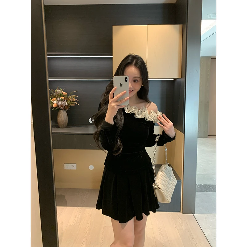 XINYI【大小姐新贵】冬季花边丝绒套装女X625E20095/X625G20925