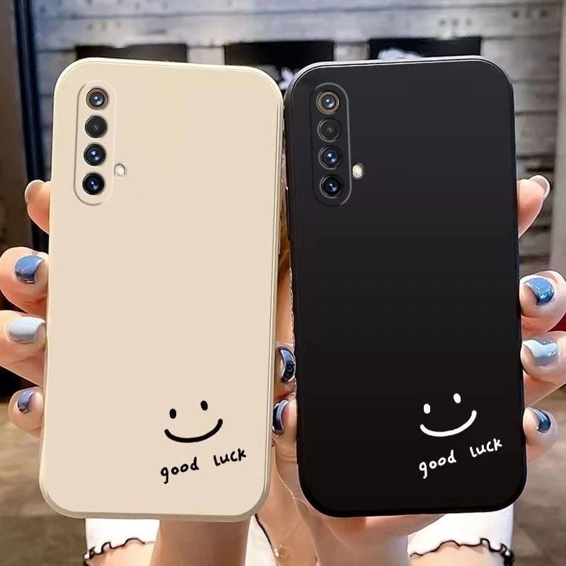 黑白简约笑脸适用realme真我x50手机壳RMX2051软硅胶防摔软套情侣