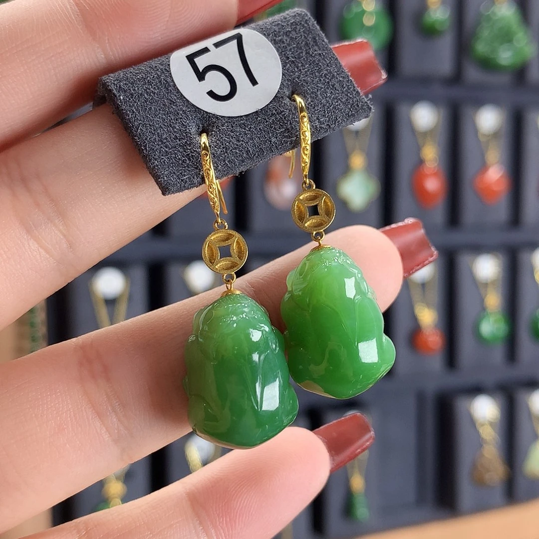 和田玉耳饰18K金镶嵌57