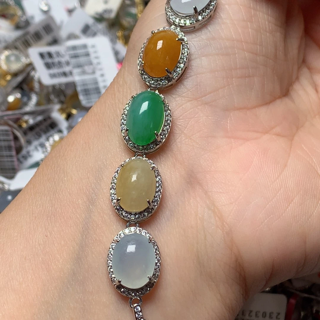 翡翠戒指银S925镶嵌天然翡翠手链