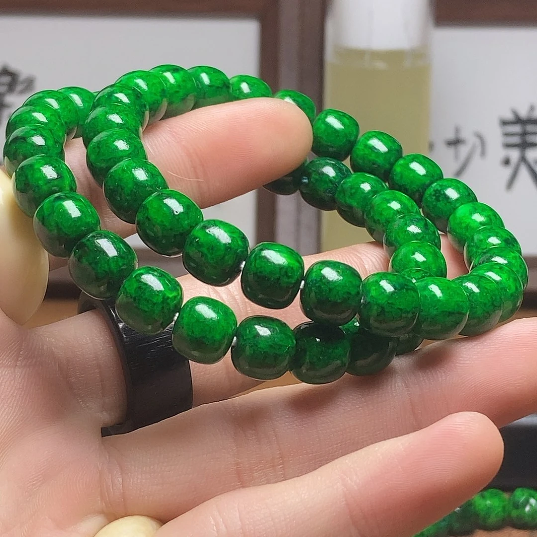 猛犸象牙手串/手链/手镯绿满脑老型9mm