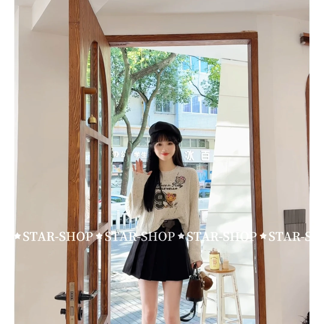 24秋冬 kitty 显瘦洋气 破洞针织衫上衣