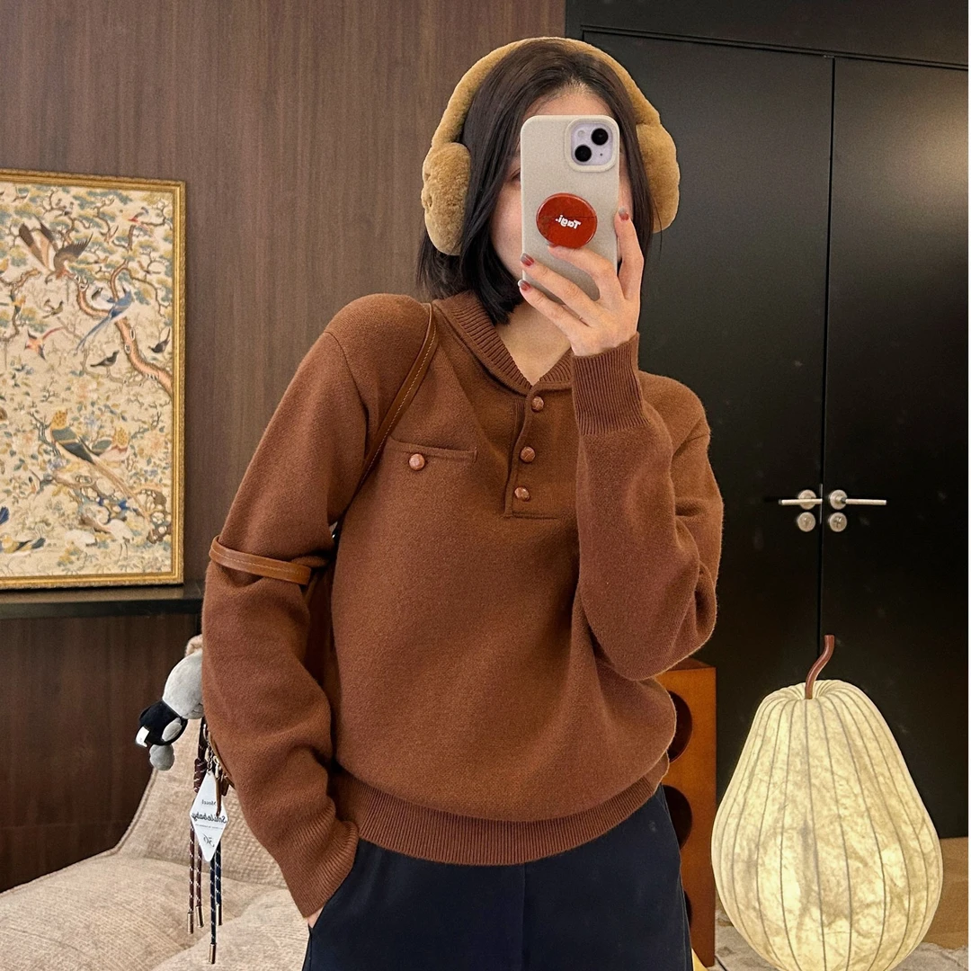 【MGDM】绵羊毛加厚保暖翻领针织毛衣女秋冬SN240019