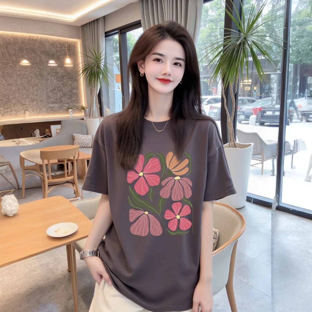 李西西【许愿池】纯棉宽松显瘦短袖T恤印花圆领时尚休闲百搭上衣