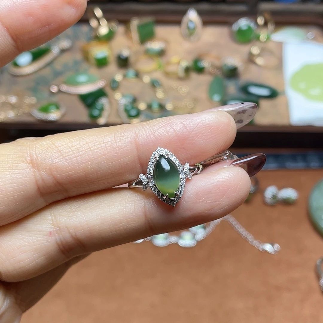 和田玉（碧玉）银S925镶嵌吊坠(不含链)戒指