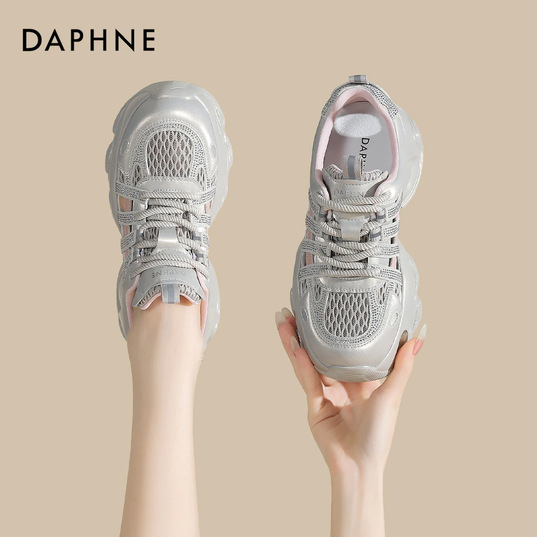 达芙妮增高镂空透气老爹鞋女ins2025新款夏季爆款百搭休闲鞋