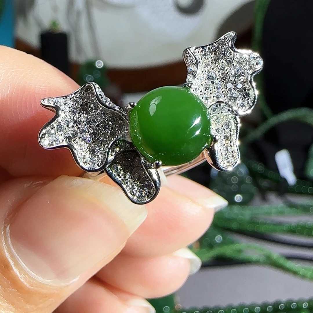 和田玉（碧玉）戒指银S925镶嵌