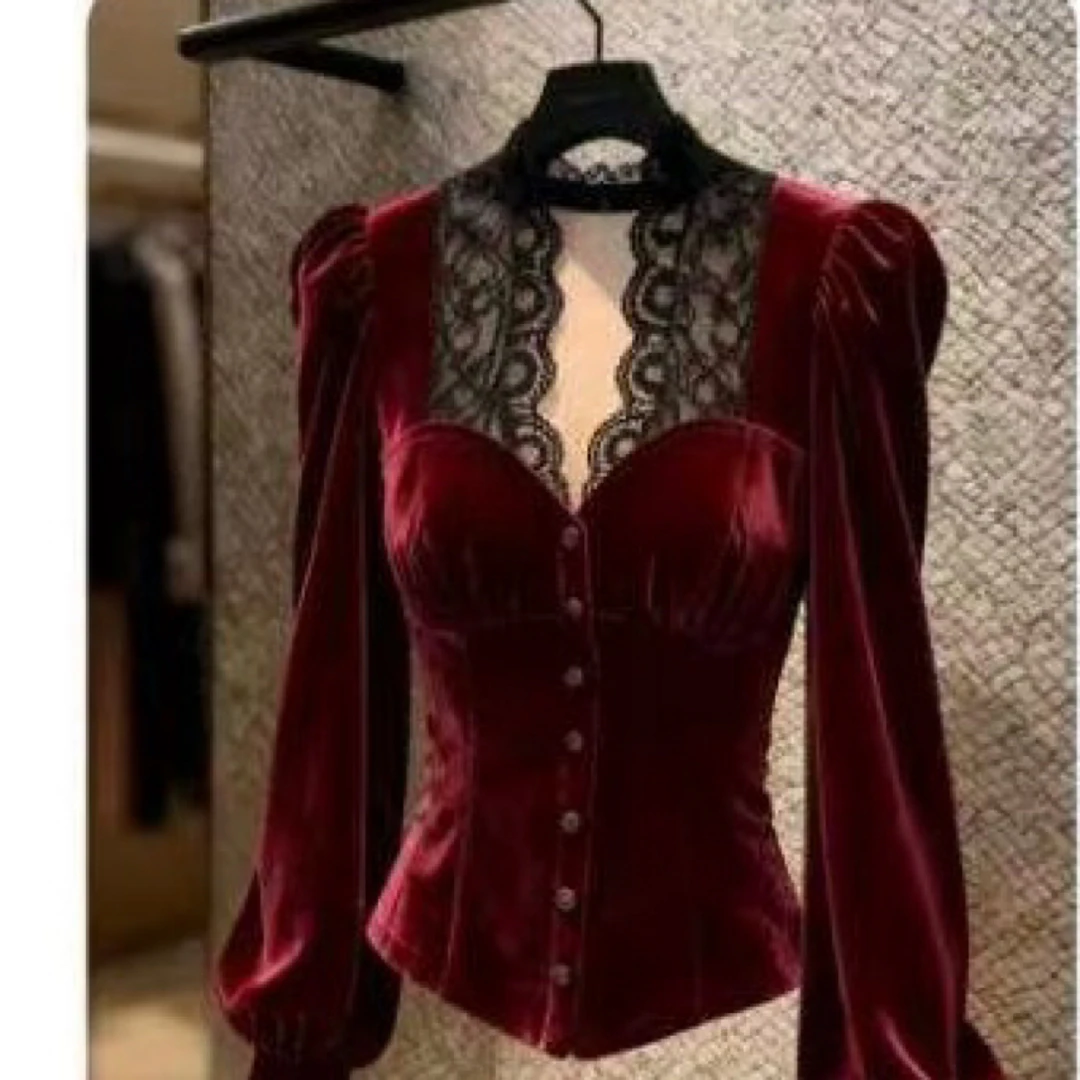 秋冬显瘦蕾丝拼接长袖衬衫女法式高级感内搭NO退NO换