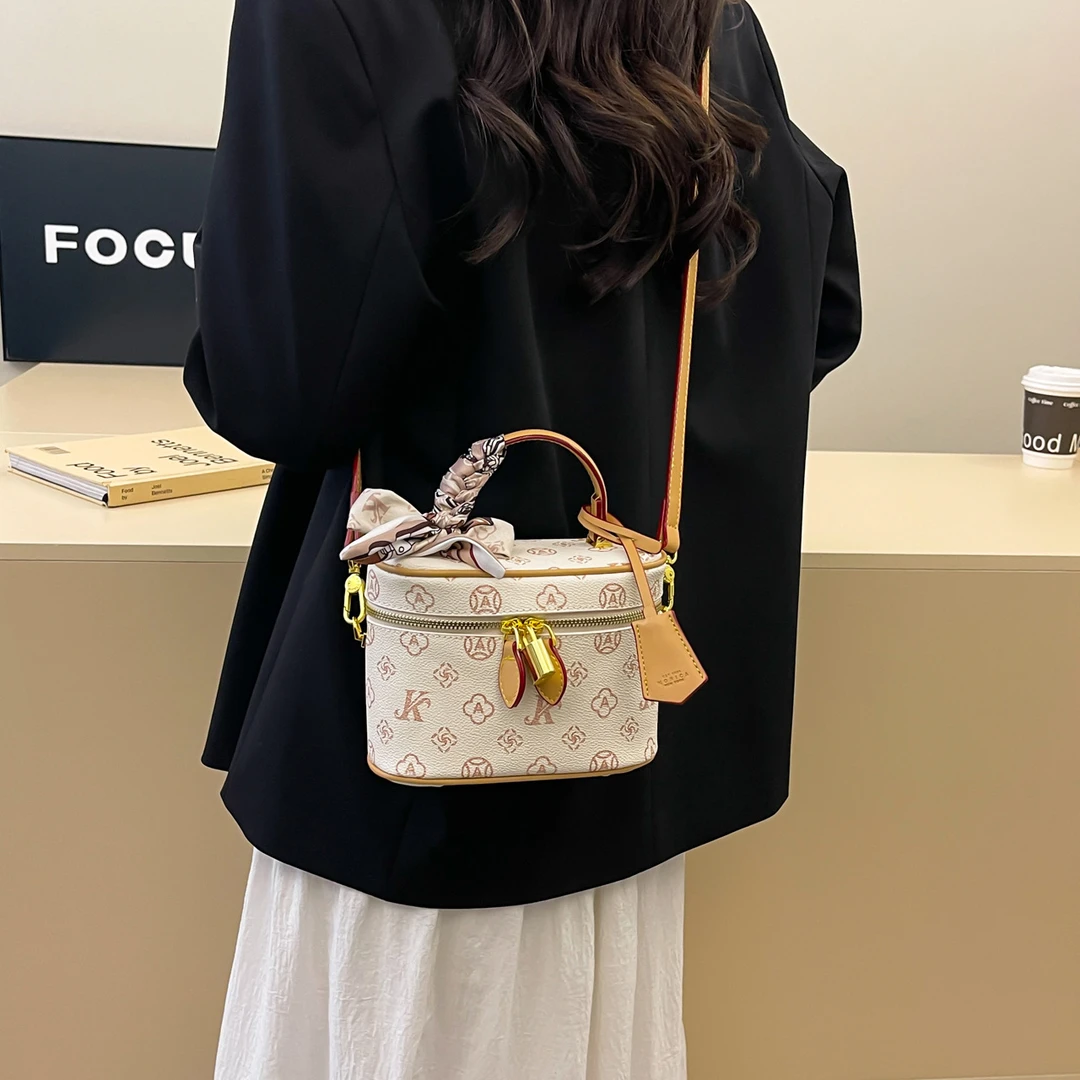 斜挎包新款复古印花盒子包时尚撞色链条包包女高级感女士手拎包