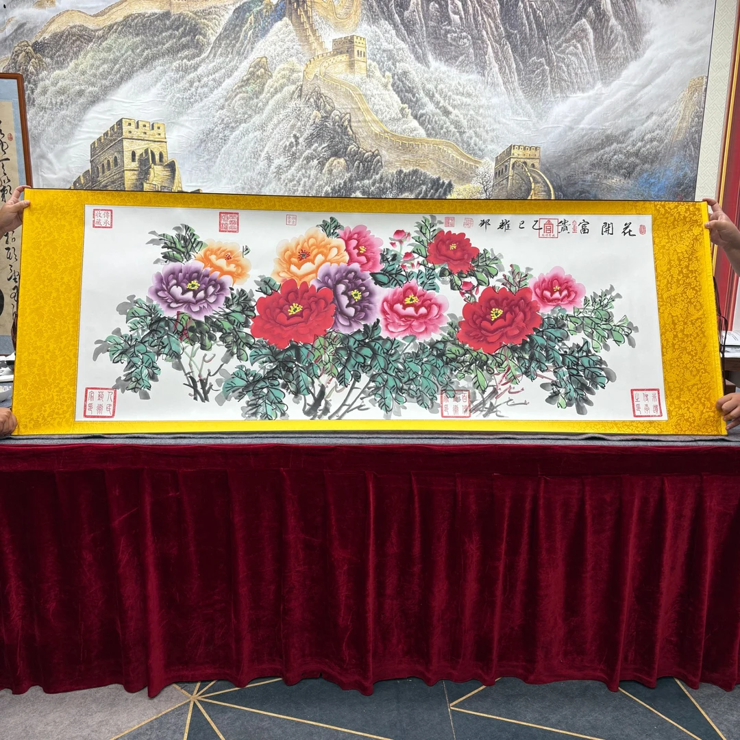 潘耀邦-《花开富贵-牡丹》精品国画-200X70cm