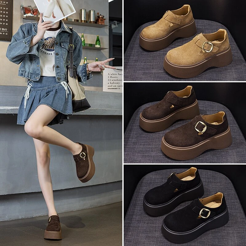 小个子乐福鞋7cm增高女士鞋子2025新款爆款冬季复古勃肯圆头女鞋