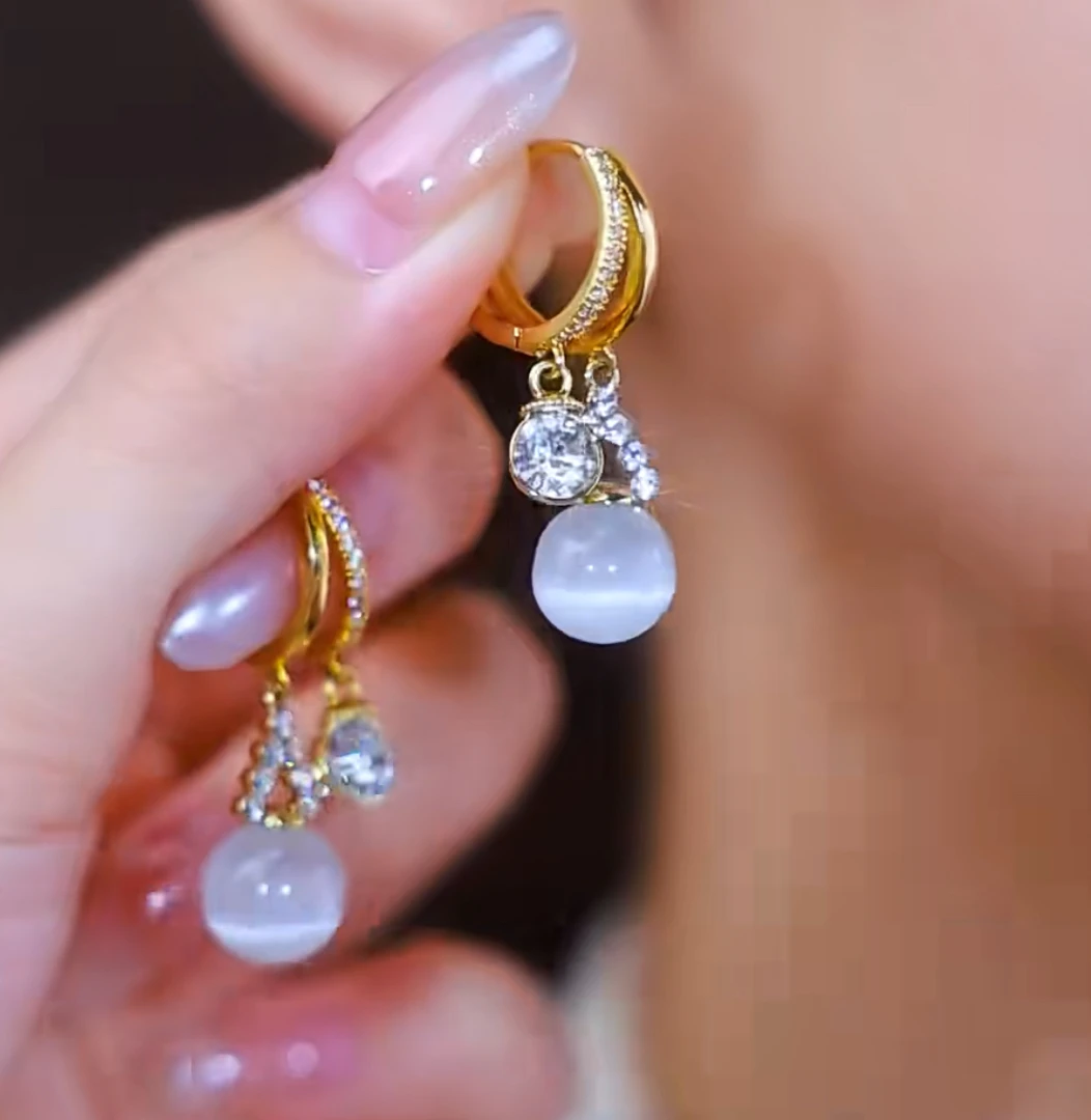 铜合金合成锆石耳饰  [冰清]时尚轻奢高级感耳环-4