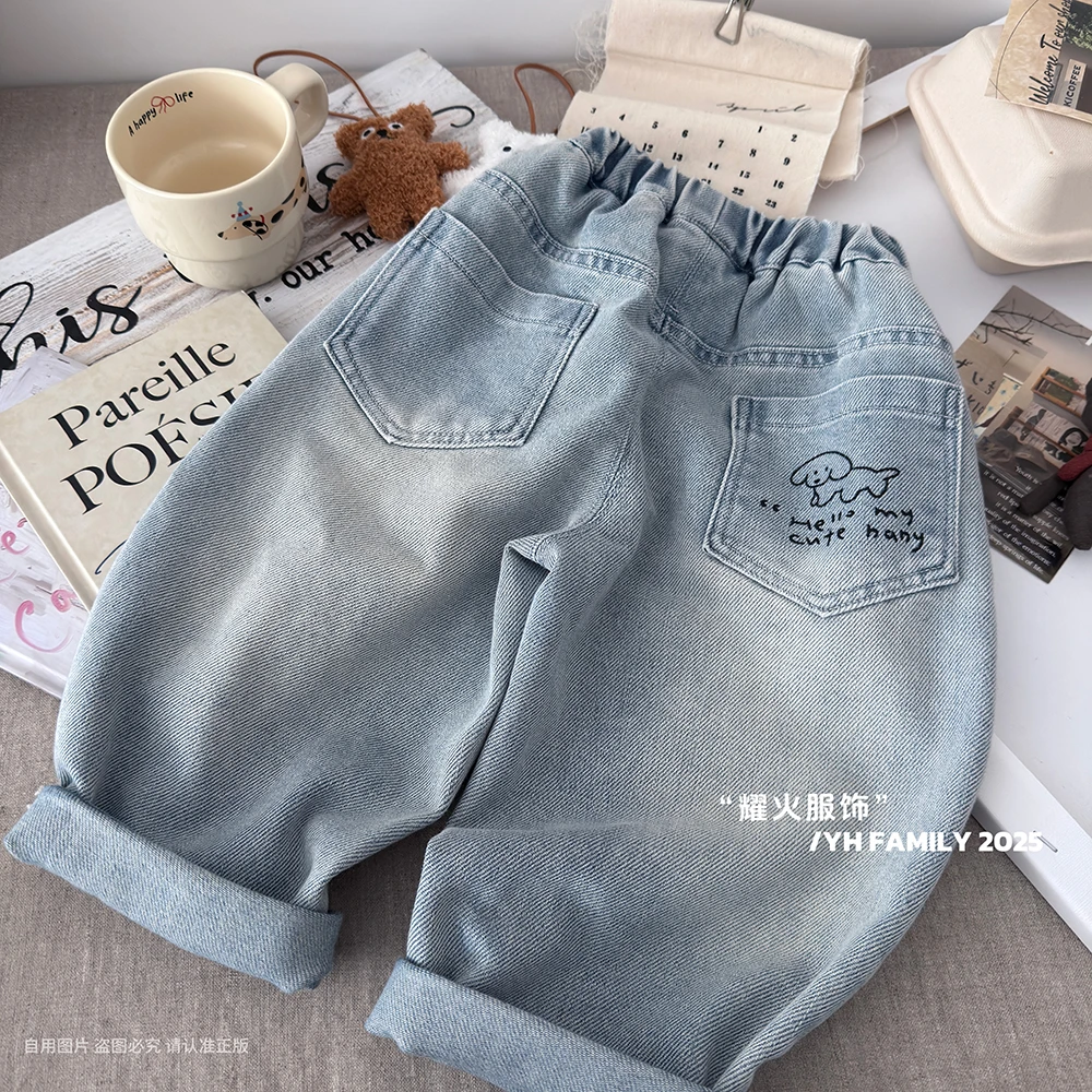 2025春款牛仔裤中小童印花小狗款