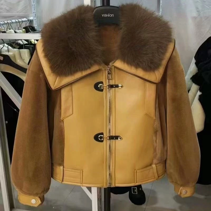 皮衣女款短款时尚【8820】女士加绒秋冬冬季皮毛一体