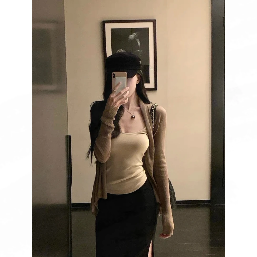 [职场姐感战袍]气质高腰弹力开叉包臂裙新款黑色显瘦半身裙