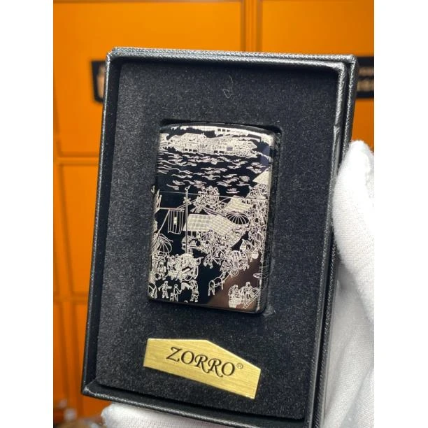 时尚 Zorro佐罗 黑钢浮雕彩绘清明上河图煤油打火机 Z139-Z8668