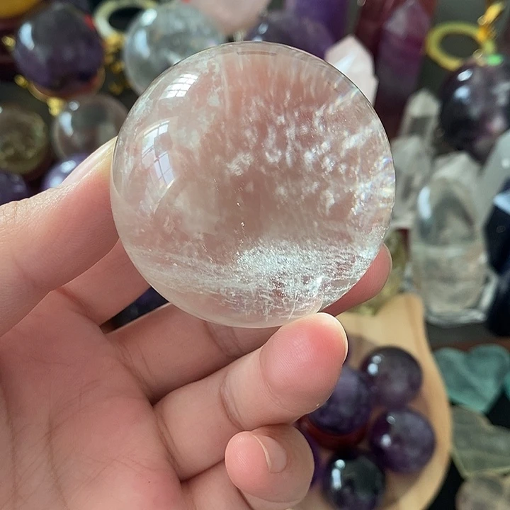 石材5.0直径纯天然白水晶球！体透！