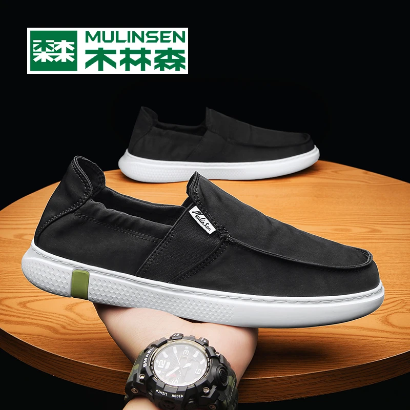 木林森男鞋春季冰丝老北京布鞋一脚蹬爸爸男款休闲鞋秋季透气板鞋