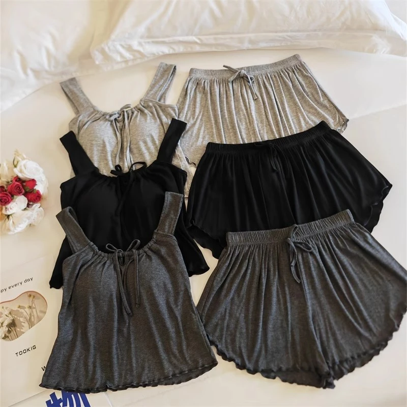 睡衣女夏季莫代尔薄款无袖短裤套装学生可外穿甜美闺蜜宽松家居服