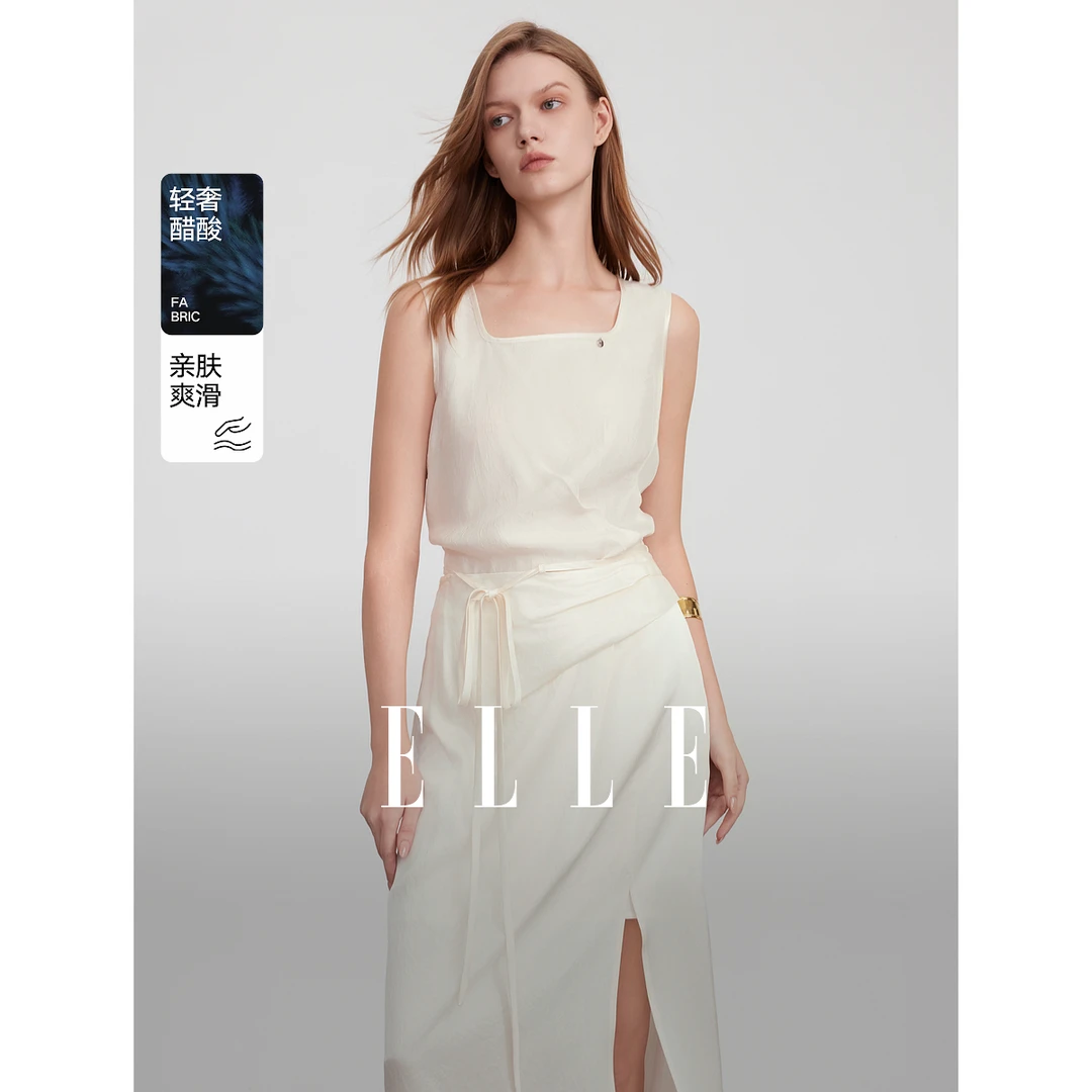 【100%醋酸】ELLE法式方领高级感小衫背心女2025夏季EM52236