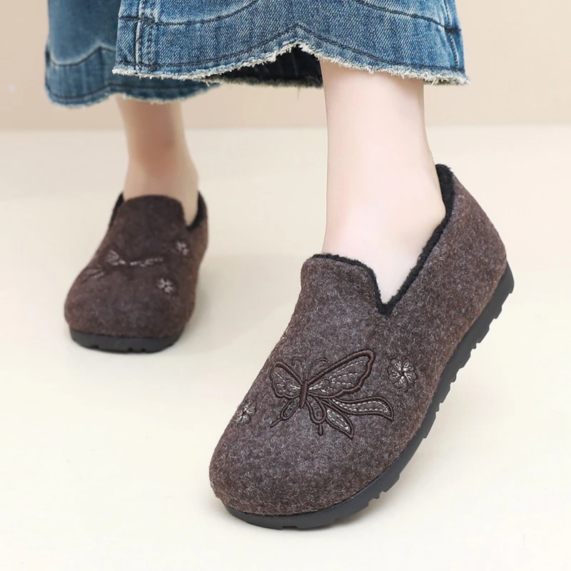 2025冬季韩版女款豆豆棉鞋加绒加厚棉靴保暖防滑平底软底女靴