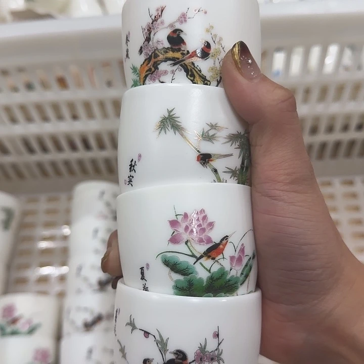 孤品素烧羊脂玉蛋杯四个一个春夏秋冬系列100cc