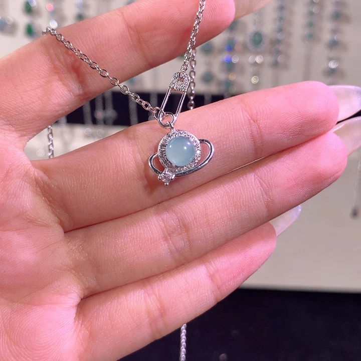 翡翠银S925镶嵌颈饰496蓝