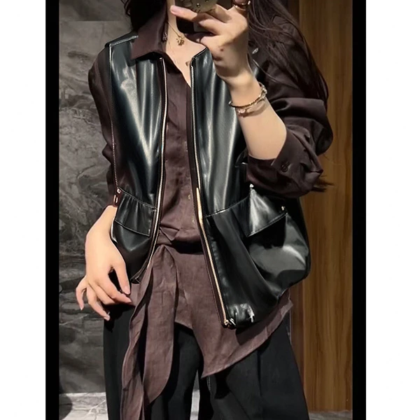 S胸120长59大版宽松超软拉链无袖叠穿马夹上衣 1627