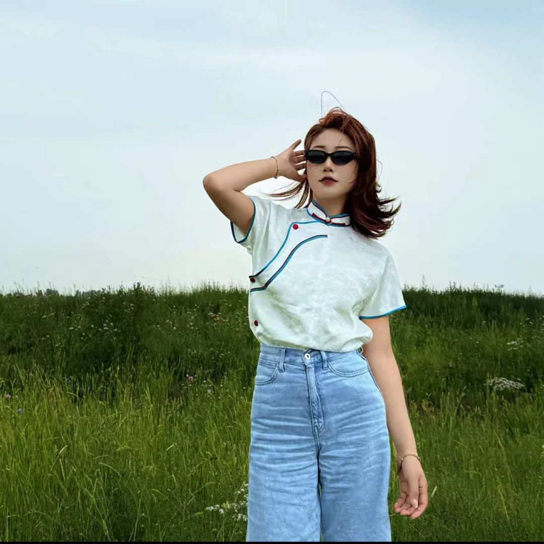 蒙古元素民族风情侣撞色短袖