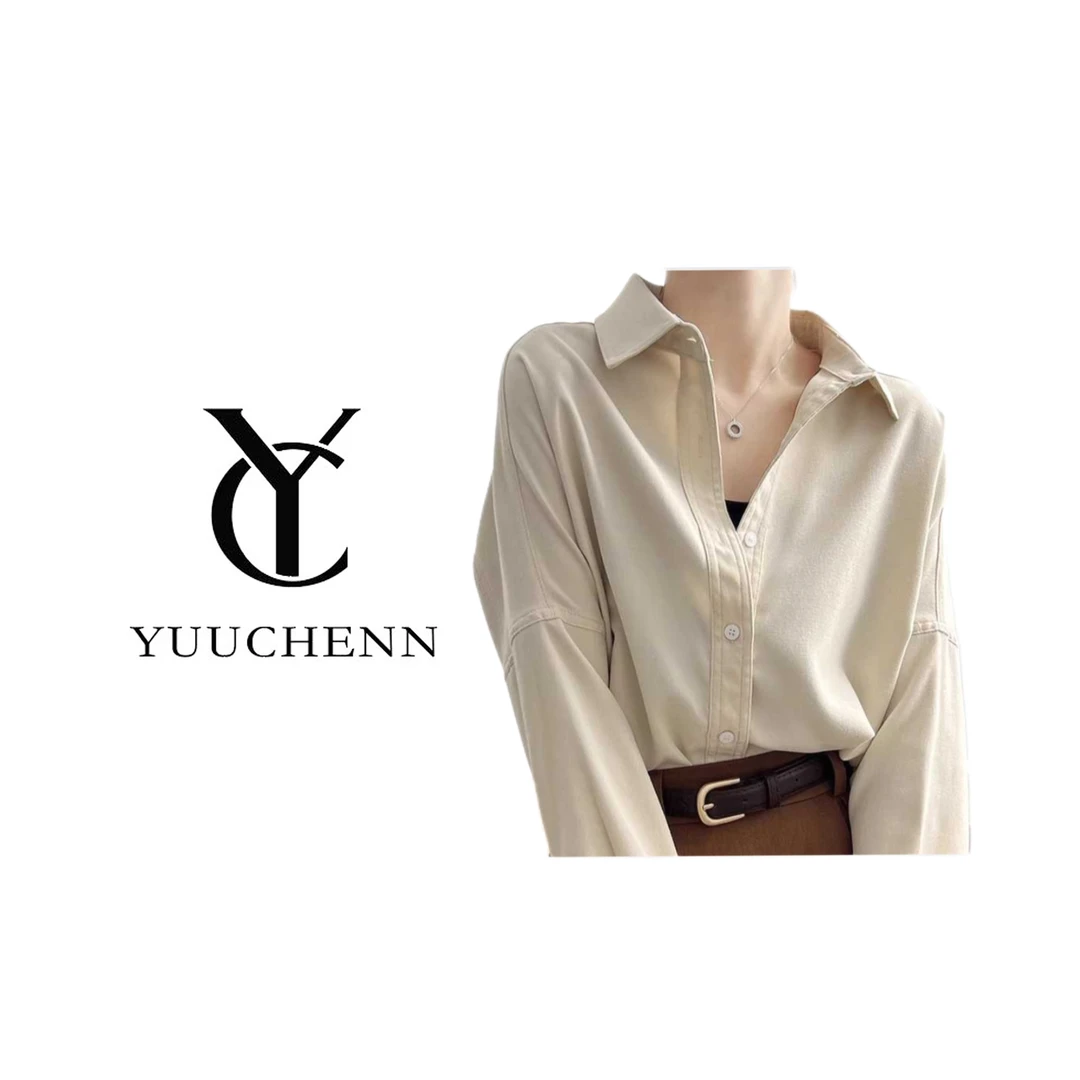 YUUCHENN衬衫女春秋复古法式内搭上衣宽松小个子加厚长袖衬衣外套