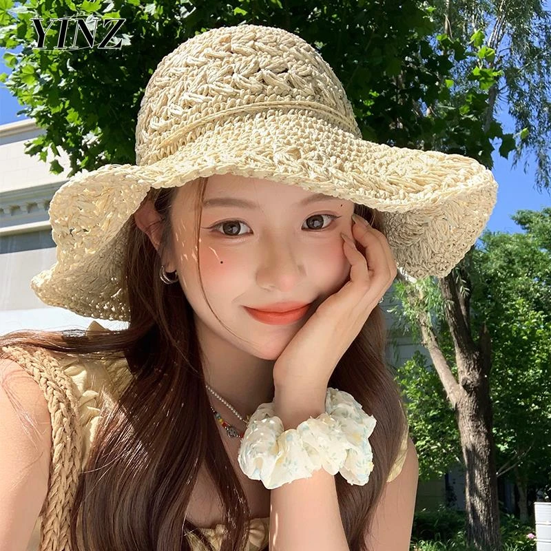 夏季手工编织镂空草帽女夏海边沙滩大帽檐遮阳可折叠防晒渔夫帽子