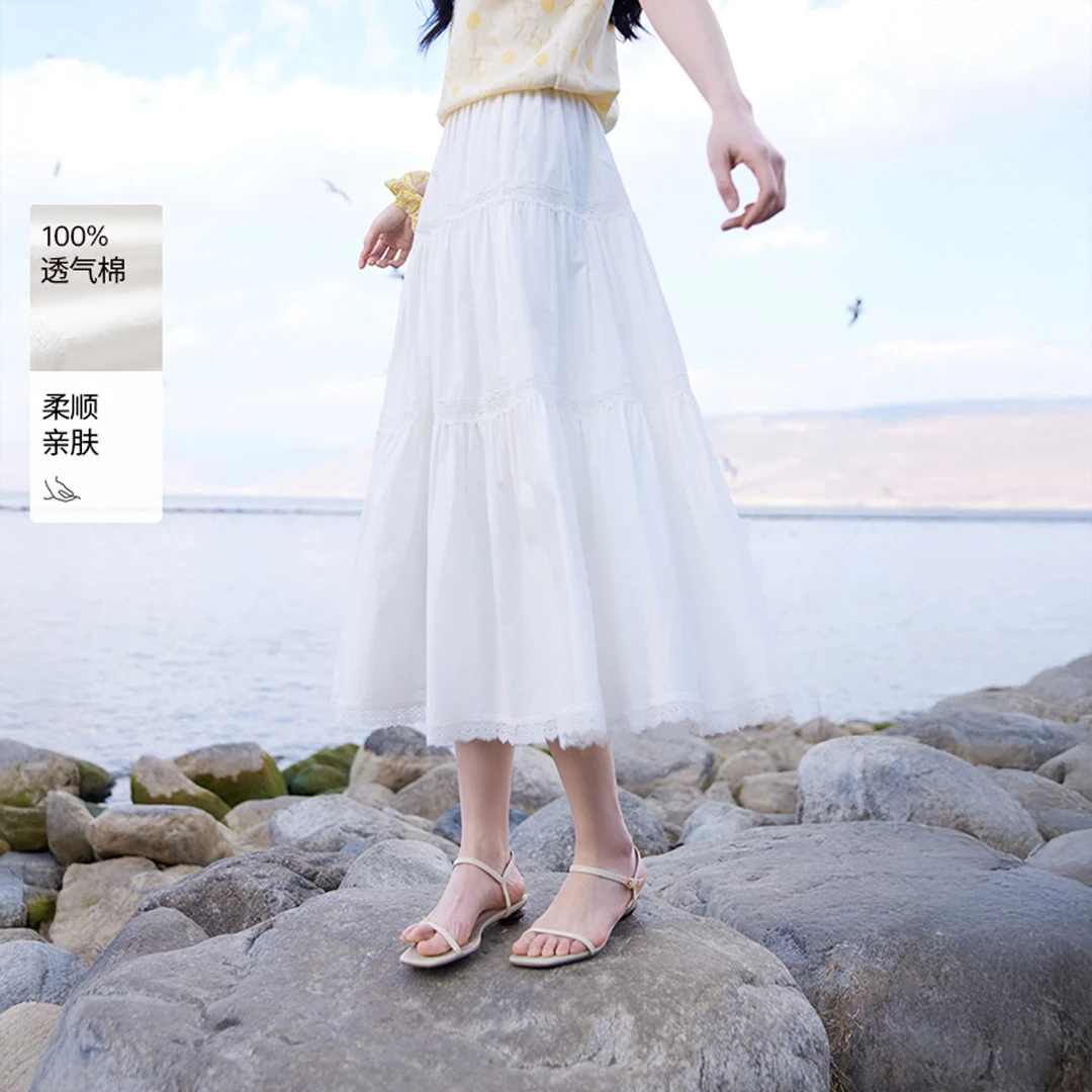 香影｜2025夏装a字半身裙女高腰超仙绝美垂坠感蕾丝边裙子